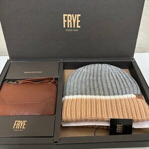 NWT Frye Colorblock Beanie & Brown Leather Wristlet In Gift Box